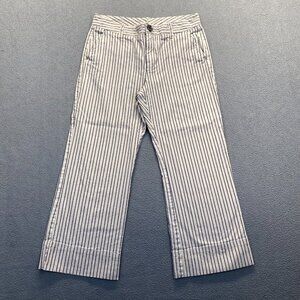 CAbi Pants Striped Tick Tock Crop Wide Leg Tan Navy Blue Pinstripe #5316 Size 6